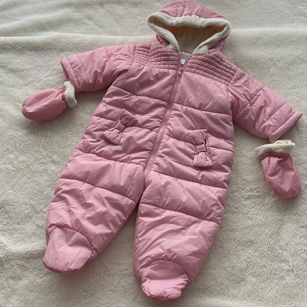 The Children’s Place Baby Hooded Winter Romper Pink Baby Girl Size 6-9M